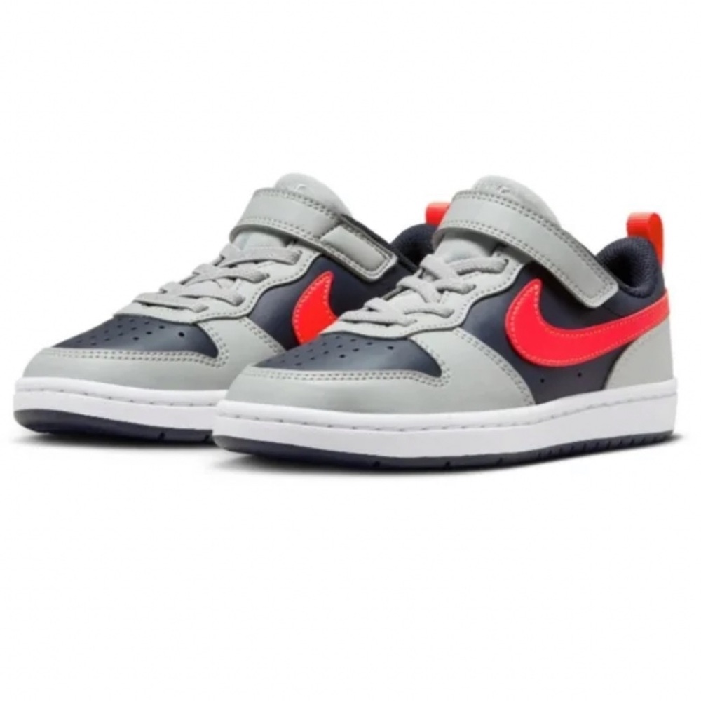 Nike Little Kid Court Borough Low Recraft Velcro Sneakers, Gray Navy Red, Sz 9C